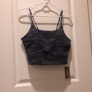 NWT Oalka womens pullover Sports Bra camouflage pattern top size L grey black